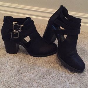 Black Cut-Out Heeled Booties